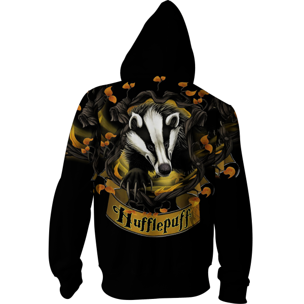 Hufflepuff Hogwarts Harry Potter 3D Zip Up Hoodie