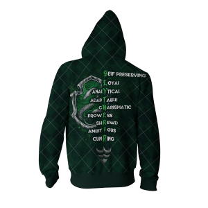 Slytherin Hogwarts House Harry Potter Zip Up Hoodie