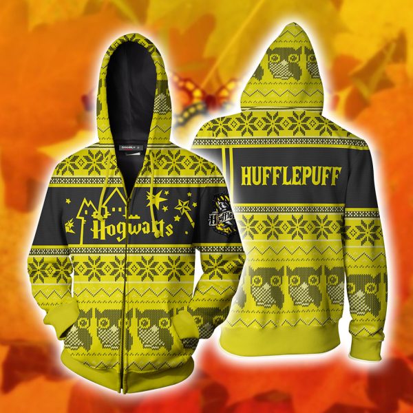 Hufflepuff Harry Potter Ugly Christmas Zip Up Hoodie