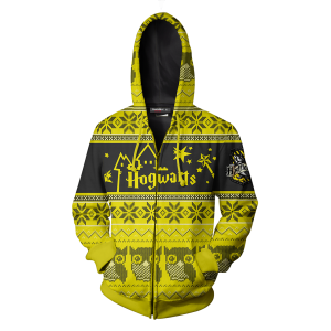 Hufflepuff Harry Potter Ugly Christmas Zip Up Hoodie