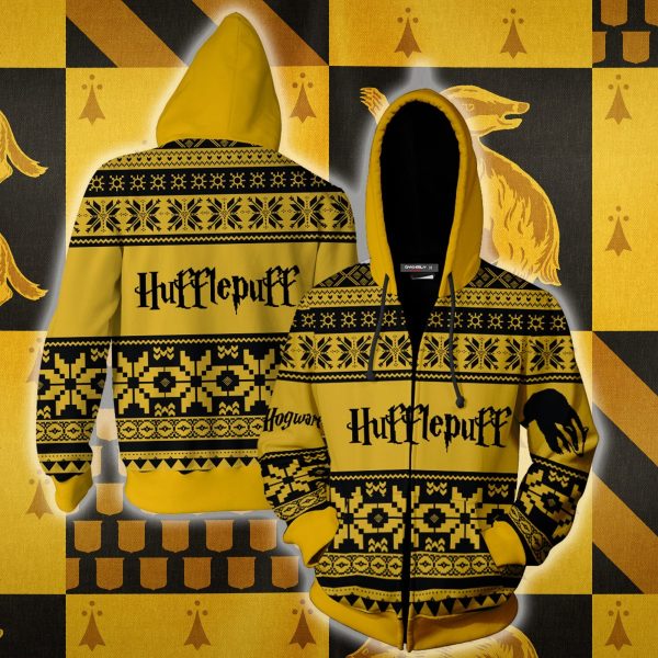 The Hufflepuff Badger Harry Potter Ugly Christmas Zip Up Hoodie