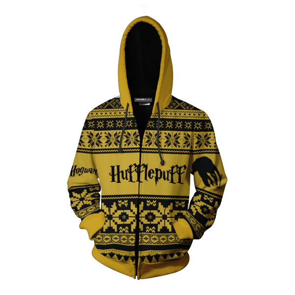 The Hufflepuff Badger Harry Potter Ugly Christmas Zip Up Hoodie