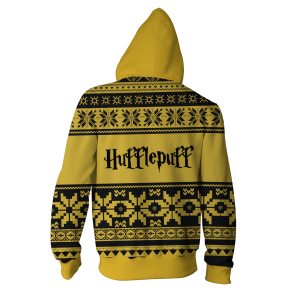 The Hufflepuff Badger Harry Potter Ugly Christmas Zip Up Hoodie