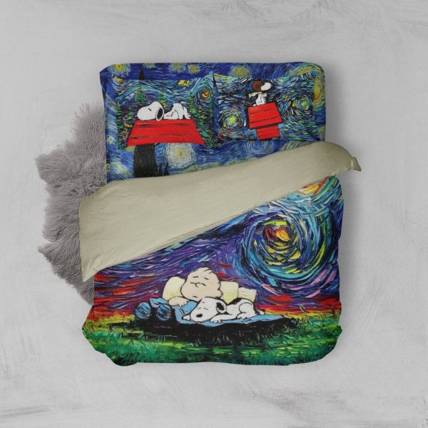 Charlie Brown And Snoopy Woodstock Art Bed Set