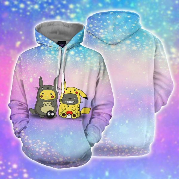 Pikachu Cosplay Totoro & Totoro Cosplay Pikachu 3D Hoodie