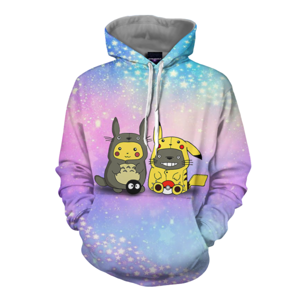 Pikachu Cosplay Totoro & Totoro Cosplay Pikachu 3D Hoodie