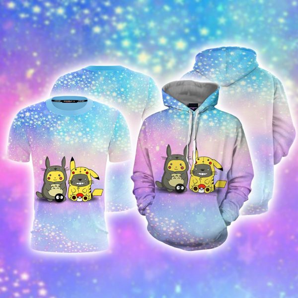 Pikachu Cosplay Totoro & Totoro Cosplay Pikachu 3D Hoodie