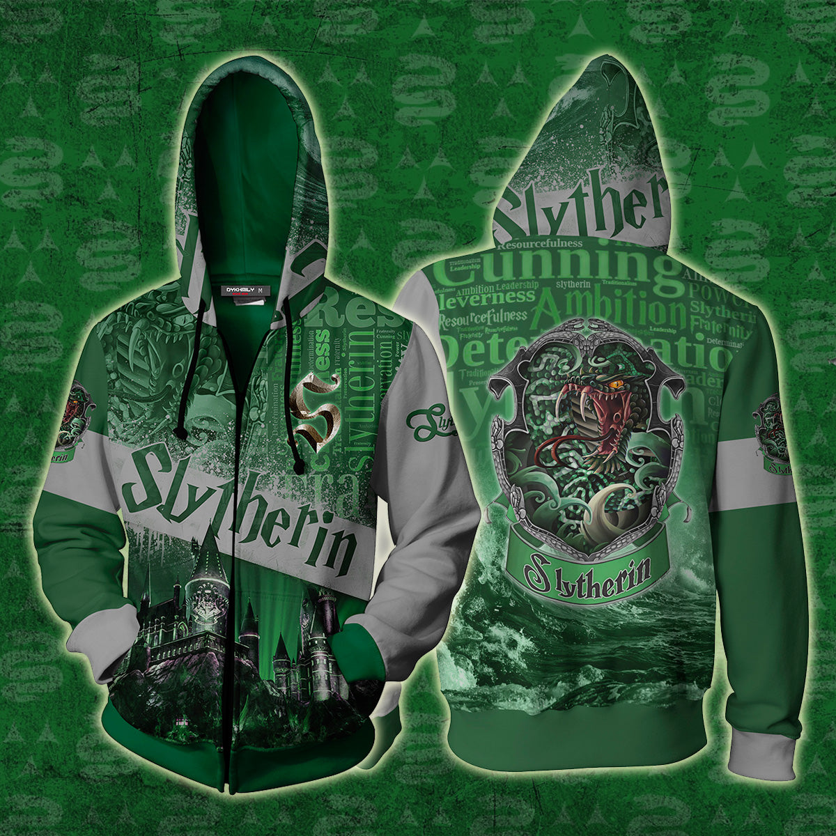 Hogwarts Castle Slytherin House Harry Potter Zip Up Hoodie