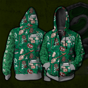 Hogwarts Slytherin House Pattern Harry Potter Zip Up Hoodie