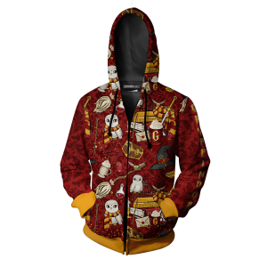 Hogwarts Gryffindor House Pattern Harry Potter Zip Up Hoodie