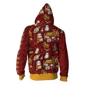 Hogwarts Gryffindor House Pattern Harry Potter Zip Up Hoodie