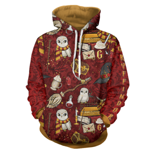 Hogwarts Gryffindor House Pattern Harry Potter 3D Hoodie