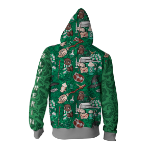 Hogwarts Slytherin House Pattern Harry Potter Zip Up Hoodie