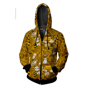 Hogwarts Hufflepuff House Pattern Harry Potter Zip Up Hoodie