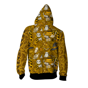 Hogwarts Hufflepuff House Pattern Harry Potter Zip Up Hoodie