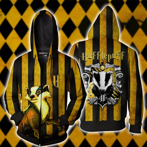 Striped Hufflepuff Harry Potter Zip Up Hoodie