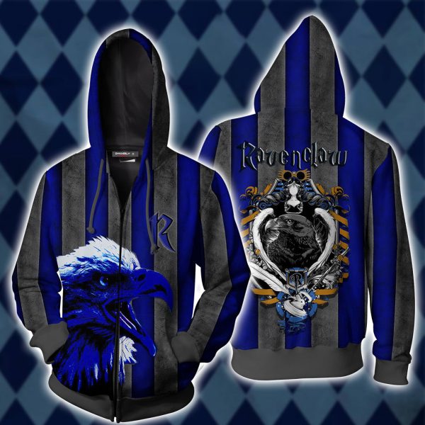 Striped Ravenclaw Harry Potter Zip Up Hoodie