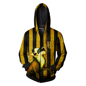 Striped Hufflepuff Harry Potter Zip Up Hoodie