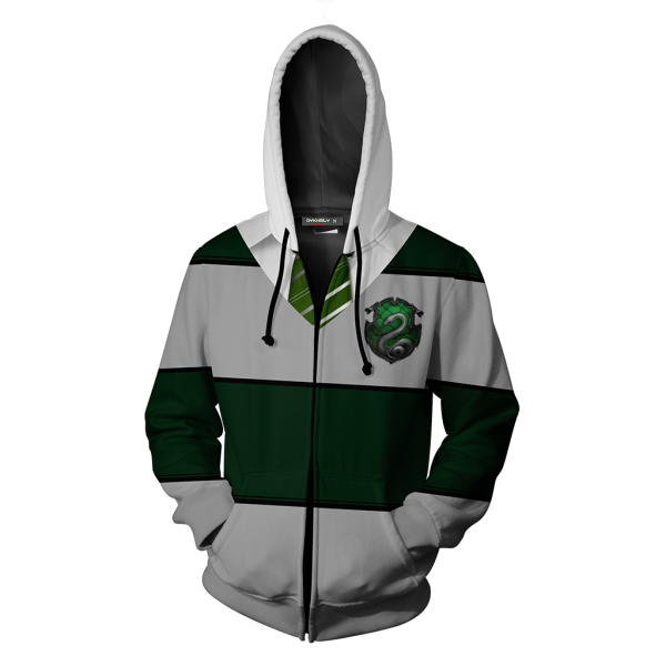 Striped Slytherin Harry Potter New Zip Up Hoodie