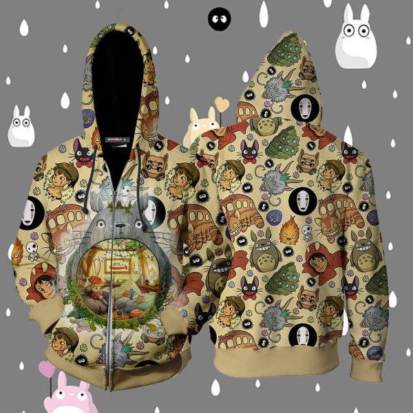 Ghibli Studio Spirited Away Characters Seamless Zip Up Hoodie