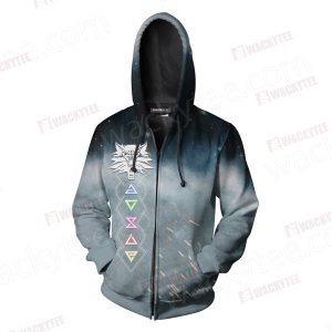 The Witcher 3 Wild Hunt Wild White Wolf Symbol Zip Up Hoodie