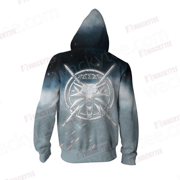 The Witcher 3 Wild Hunt Wild White Wolf Symbol Zip Up Hoodie