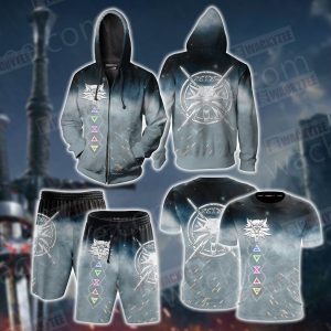 The Witcher 3 Wild Hunt Wild White Wolf Symbol Zip Up Hoodie