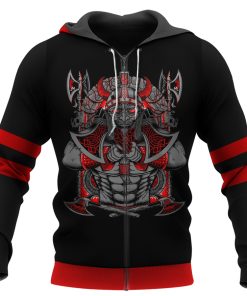 Viking Zip Hoodie Red JORMUNGANDR Son of Loki and Angrboda