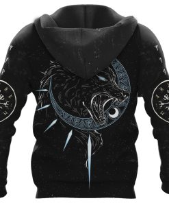 Back Viking Hoodie Sons Of Fenrir Hati and Skoll Wolf