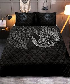 Viking quilt bedding set Norse Raven Line Art