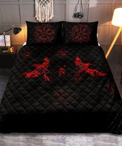 Viking Quilt Bedding Set Raven And Vegvisir Red