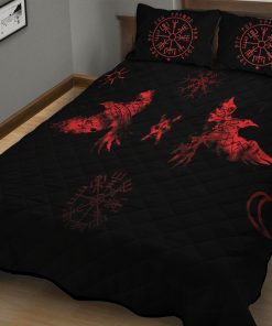 Viking-Quilt-Set-Raven-And-Vegvisir-Red