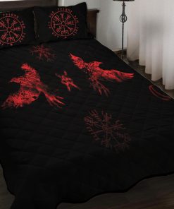 Viking-Quilt-Set-Raven-And-Vegvisir-Red