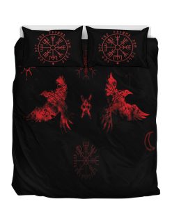 Viking-Quilt-Set-Raven-And-Vegvisir-Red