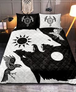 Viking Quilt Bedding Set Yin Yang Wolf And Raven a