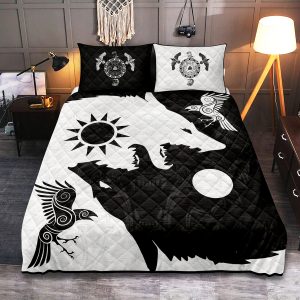 Viking Quilt Bedding Set Yin Yang Wolf And Raven a