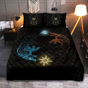 Viking Quilt Bedding Set The Norse Wolves Chasing the Moon and Sun a