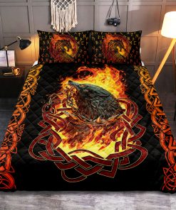 Viking Quilt Bedding Set Design with a Fiery Wolf a