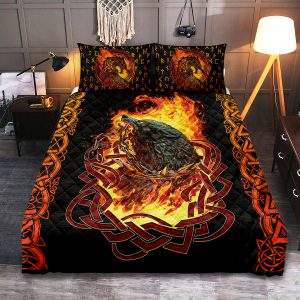 Viking Quilt Bedding Set Design with a Fiery Wolf a