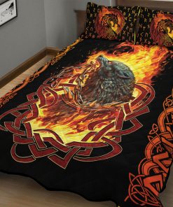 Viking-Quilt-Set-Design-with-a-Fiery-Wolf