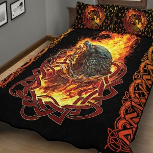 Viking-Quilt-Set-Design-with-a-Fiery-Wolf