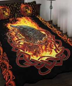 Viking-Quilt-Set-Design-with-a-Fiery-Wolf