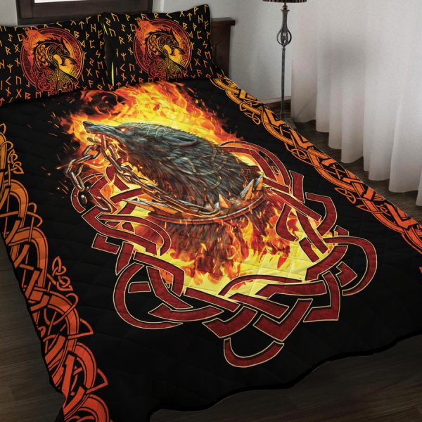 Viking-Quilt-Set-Design-with-a-Fiery-Wolf