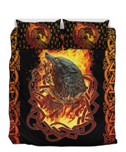 Viking-Quilt-Set-Design-with-a-Fiery-Wolf