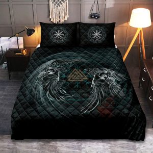 Viking Quilt Bedding Set Twin Ravens Whimsical Artistry a