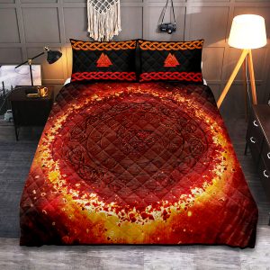 Viking Quilt Bedding Set Flaming The Triple Horn of Odin's Glory a