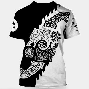 Viking-T-shirt-Hati-And-Skoll-Line-Art