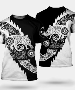 Viking-T-shirt-Hati-And-Skoll-Line-Art