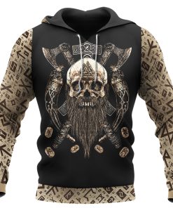 Beard-Skull-With-Axe-Valhalla-Viking-Hoodie