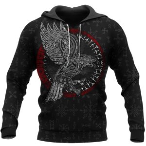 Viking-Hoodie-Raven-Hammer-and-spear-of-Odin